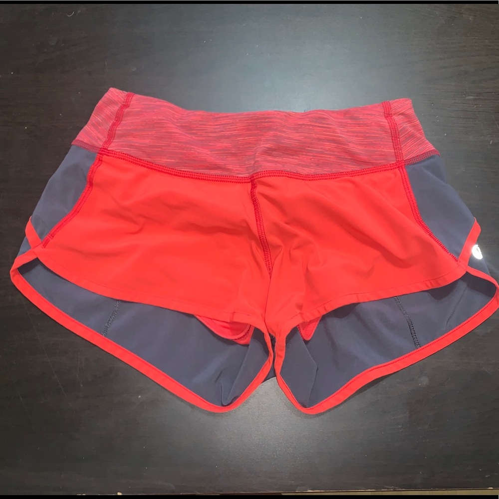 Lululemon red and gray speed shorts 2.5”
